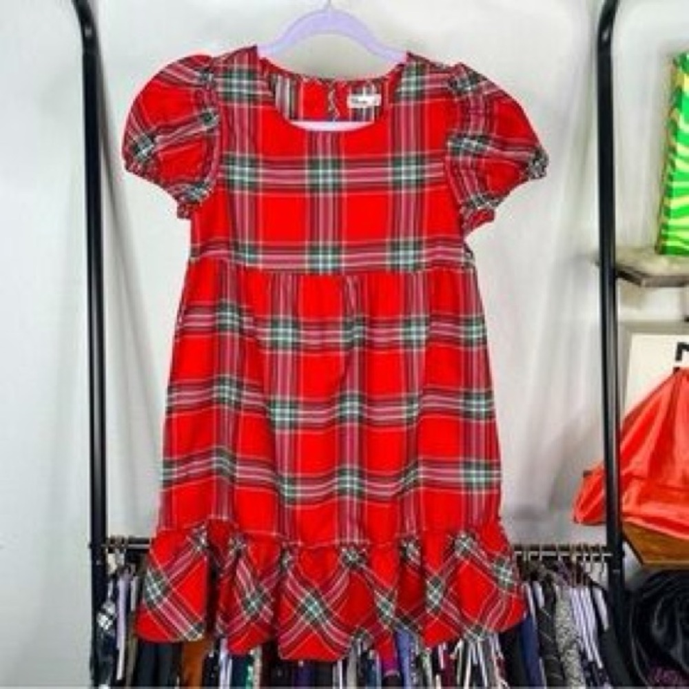Epic Threads Tartan Red Plaid Kids Dress Holiday Christmas size M ruffles Santa